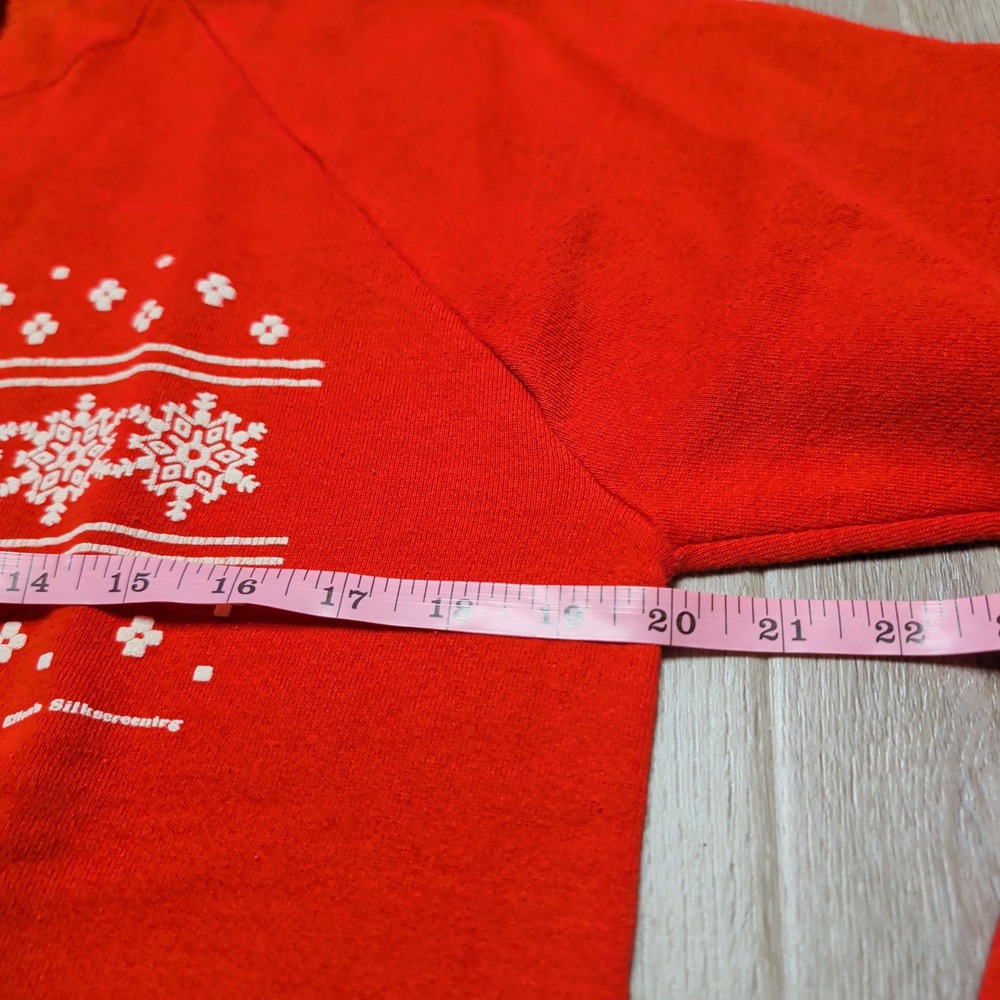 Vintage 80s Jerzees Sweatshirt Mens M Red Fair Isle‎ Snowflake Crewneck Made USA - Picture 5 of 6